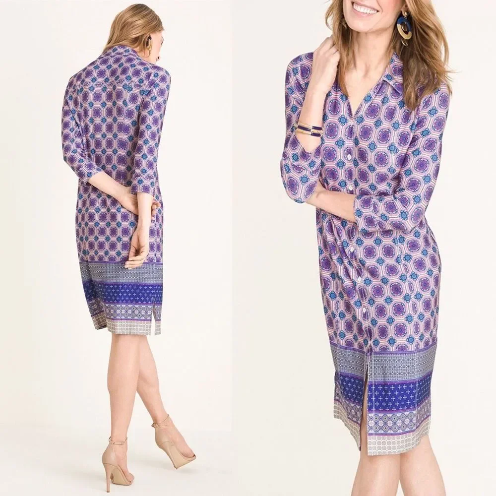 Chico’s Medallion-Print Midi Shirt Dress Size O US Size Small Style 570258944